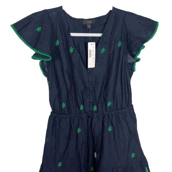 NWT J.Crew Embroidered Midi Blue Cotton Voile Tiered Dress 00P AK251 - Picture 2 of 10